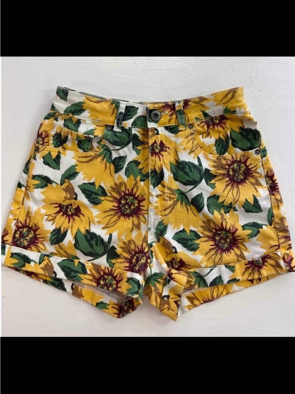 Bullhead Yellow Sunflower High-Waist Women's Shorts